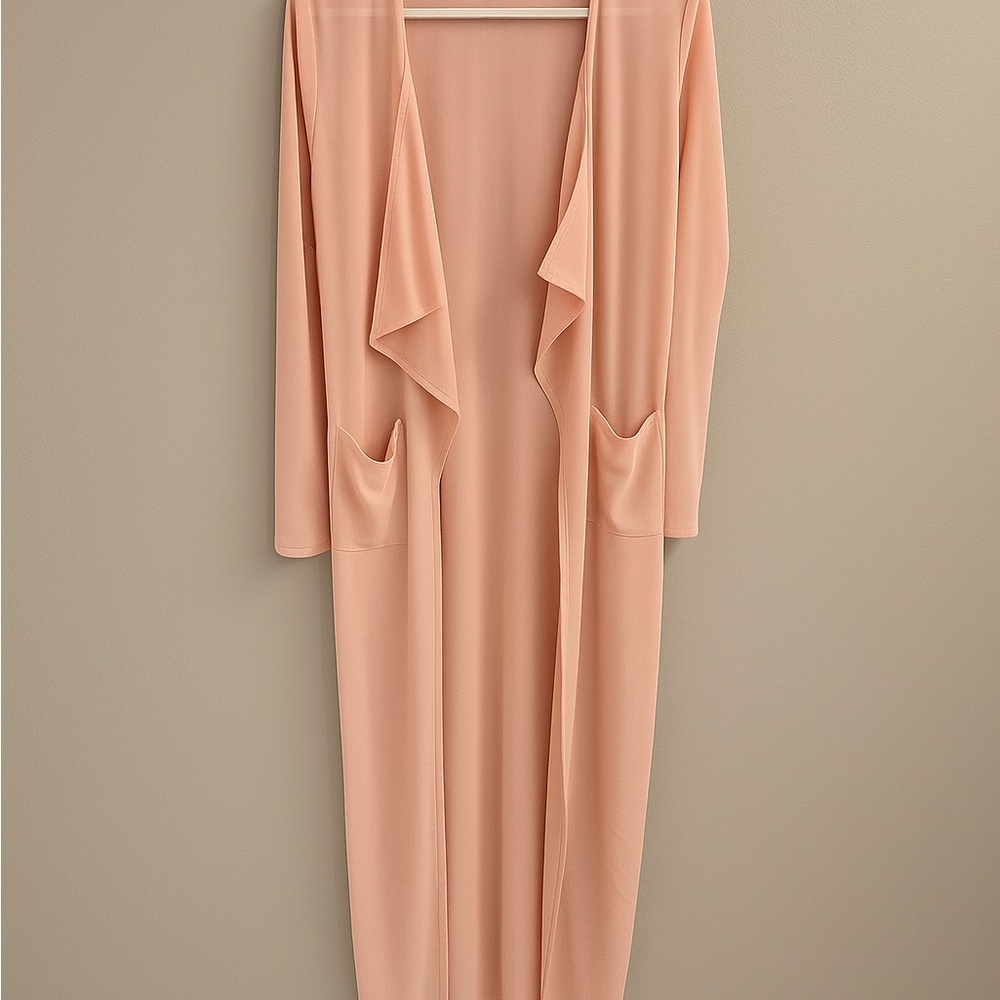 Naked Wardrobe pale pink floor length open front belted bathrobe size M
 b58